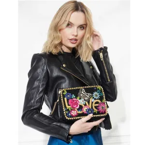 Mary Frances Love Is Love Leather Handbag Black Floral Butterfly Bag Purse NEW