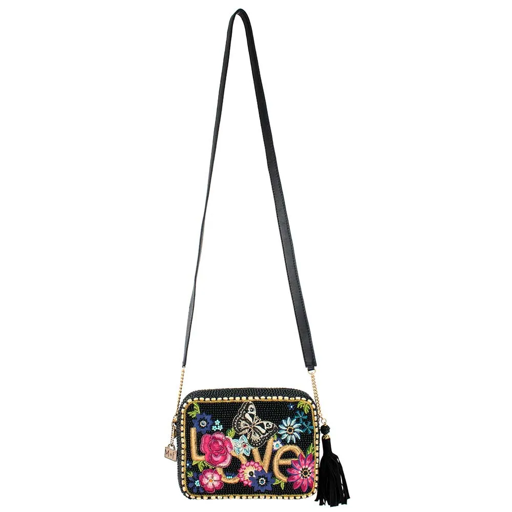 Mary Frances Love Is Love Leather Handbag Black Floral Butterfly Bag Purse NEW