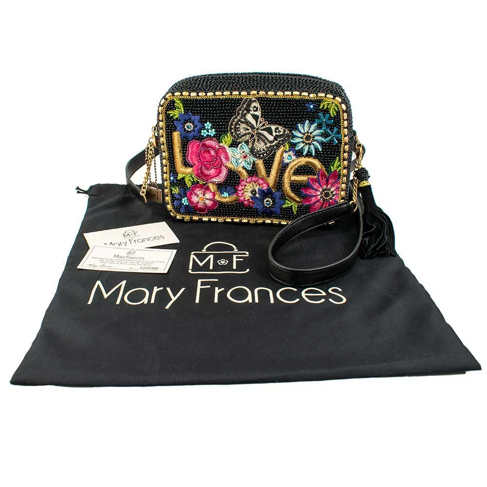 Mary Frances Love Is Love Leather Handbag Black Floral Butterfly Bag Purse NEW