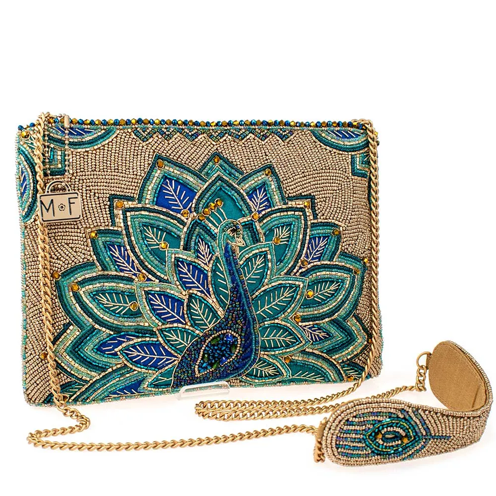 Mary Frances Royal Plume Crossbody Handbag Beaded Clutch Bird Golden Bag New