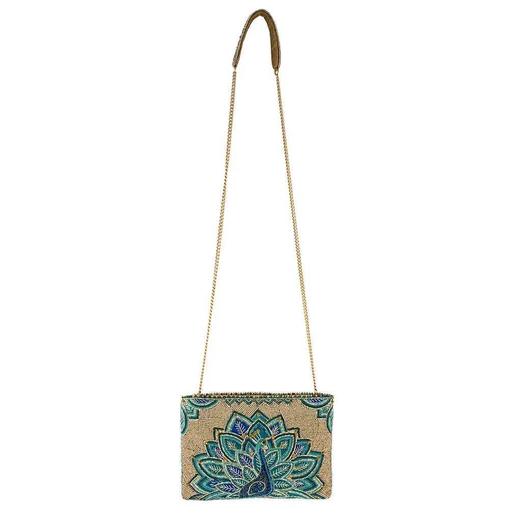 Mary Frances Royal Plume Crossbody Handbag Beaded Clutch Bird Golden Bag New