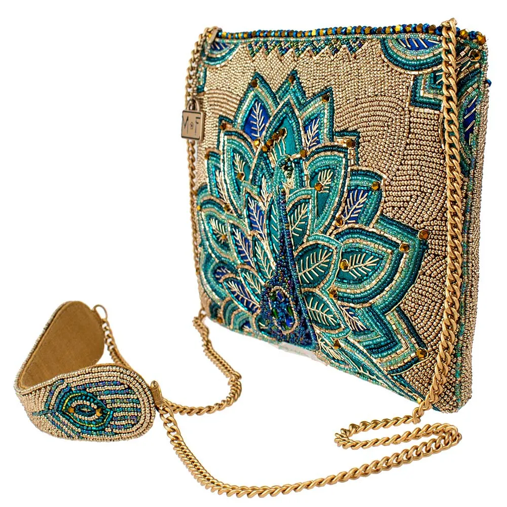 Mary Frances Royal Plume Crossbody Handbag Beaded Clutch Bird Golden Bag New