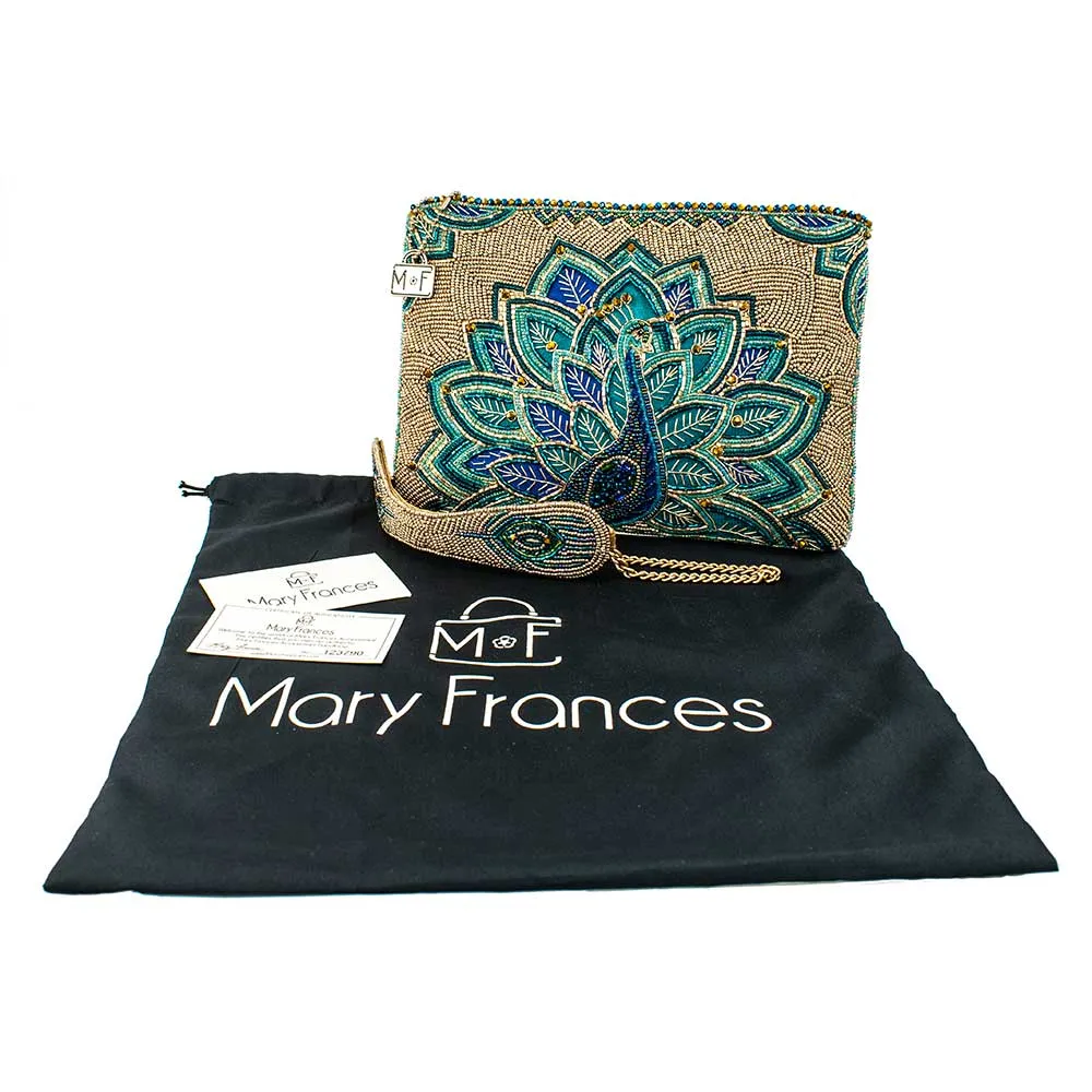 Mary Frances Royal Plume Crossbody Handbag Beaded Clutch Bird Golden Bag New