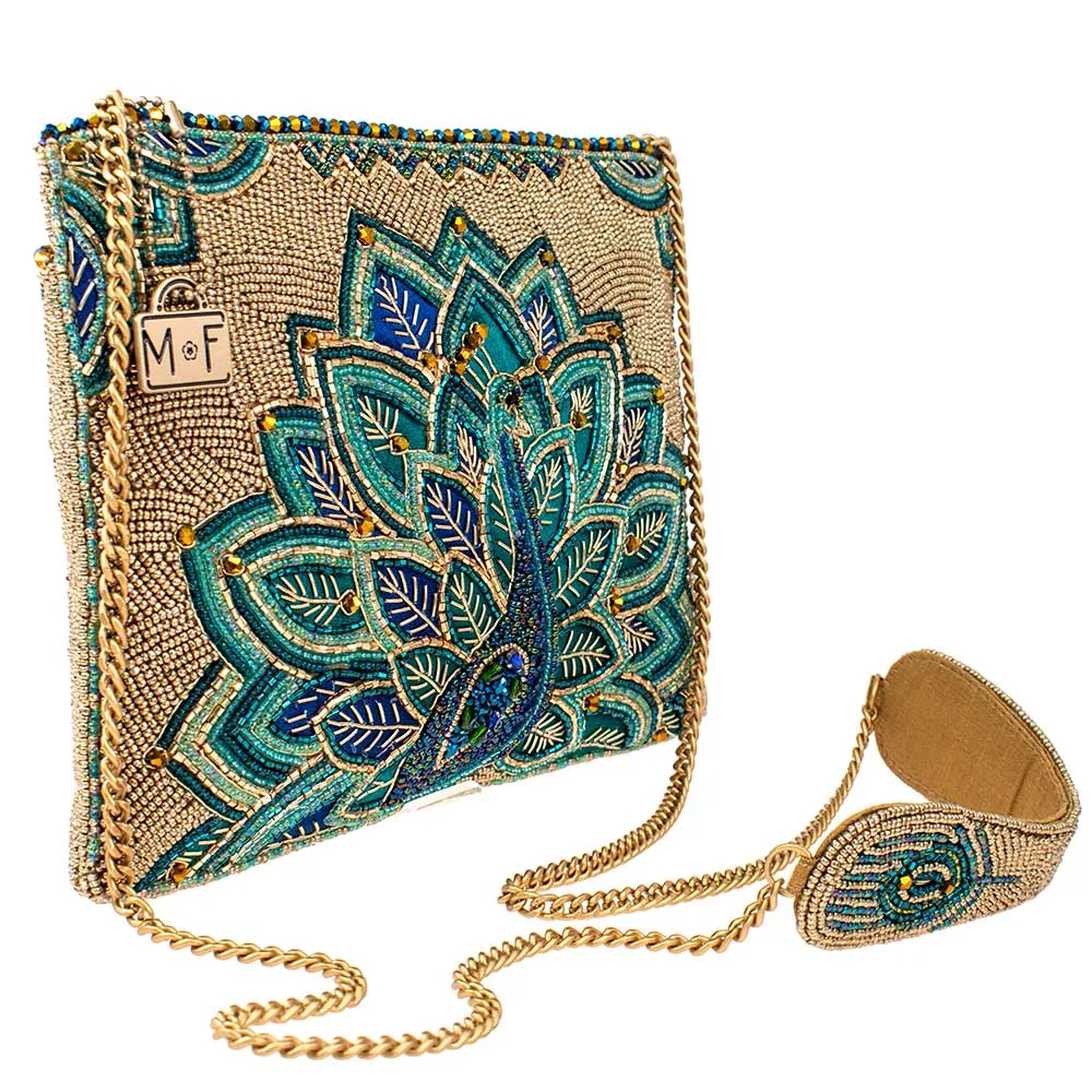 Mary Frances Royal Plume Crossbody Handbag Beaded Clutch Bird Golden Bag New