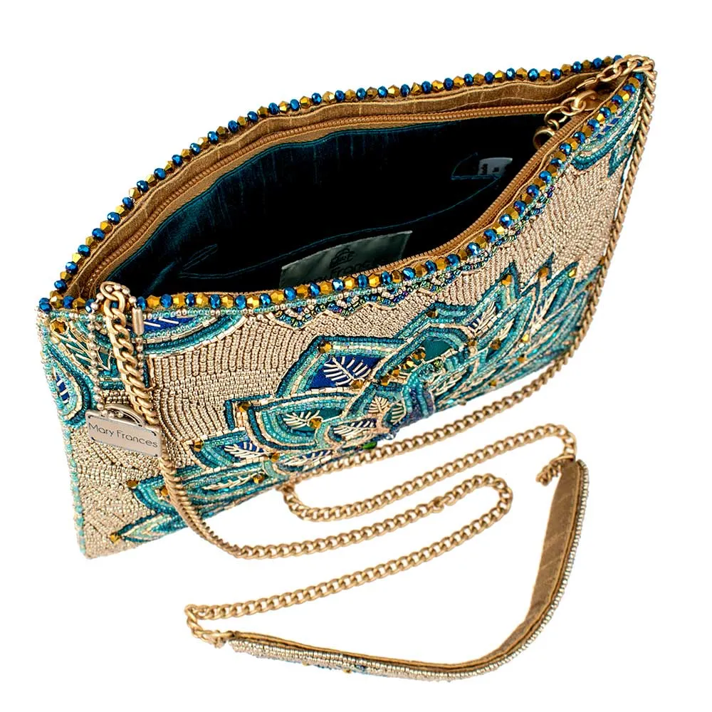 Mary Frances Royal Plume Crossbody Handbag Beaded Clutch Bird Golden Bag New