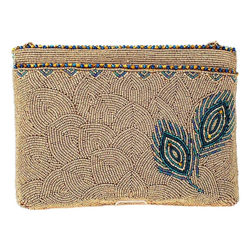 Mary Frances Royal Plume Crossbody Handbag Beaded Clutch Bird Golden Bag New