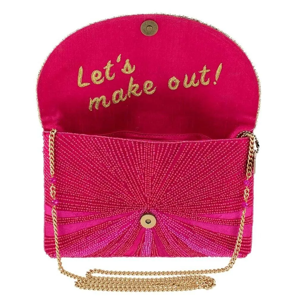 Mary Frances Smooch Crossbody Clutch Handbag Red Lips Beaded Pink Bag New