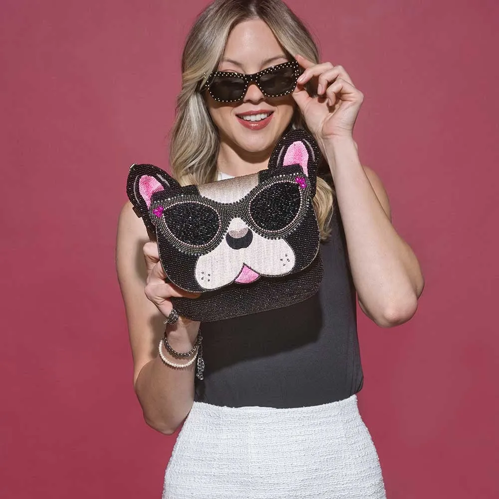 Mary Frances Throw Me a Bone Beaded French Bulldog Crossbody Handbag Multi New