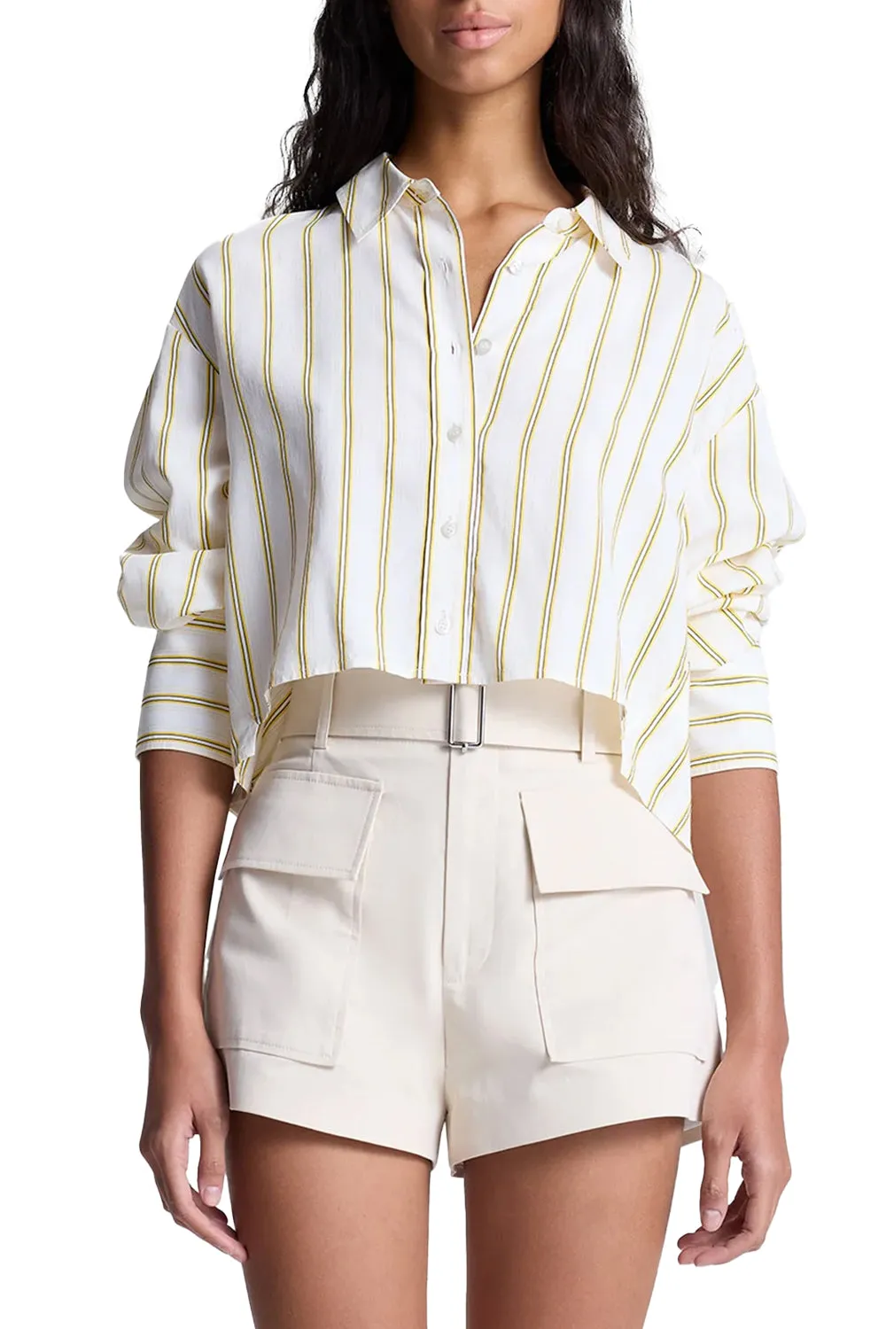 Maude Cropped Silk Shirt in Canary