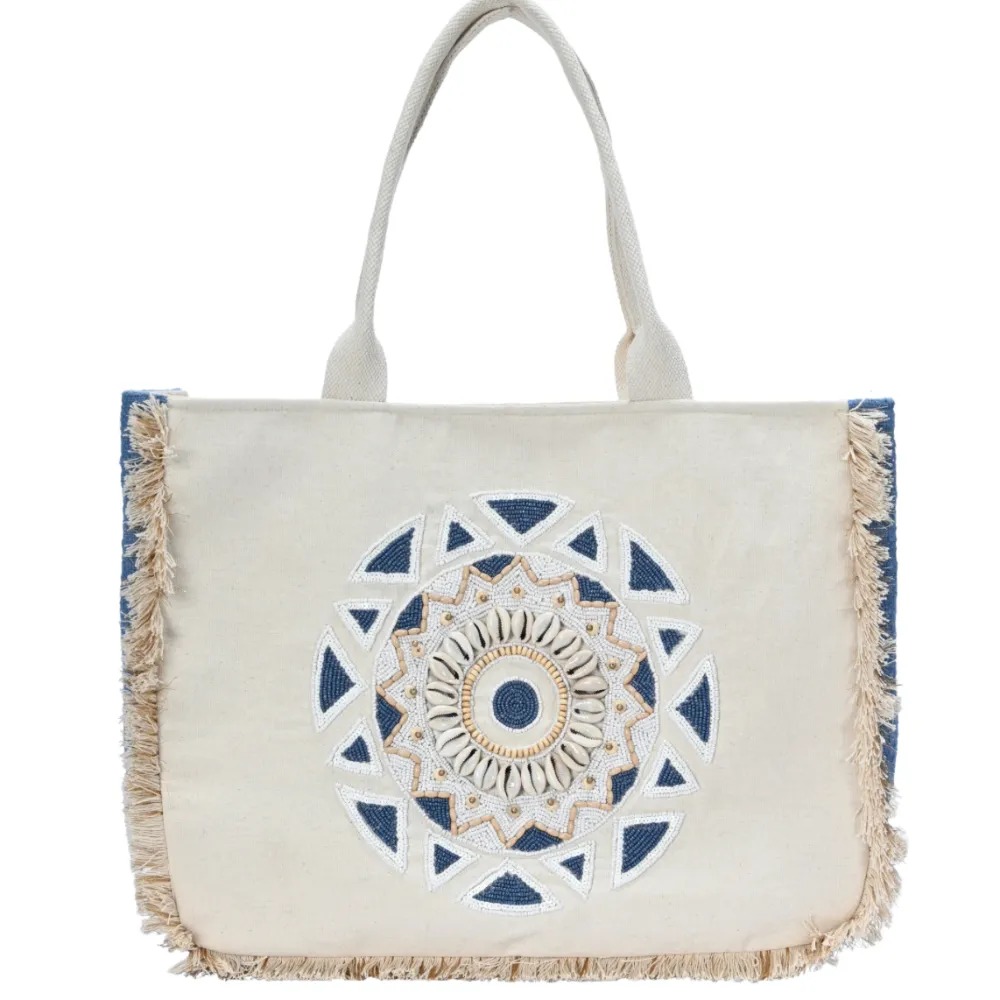 Mediterranean Canvas Embellished Tote