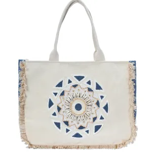 Mediterranean Canvas Embellished Tote
