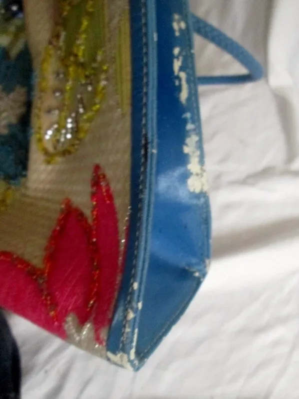 MELLOW WORLD Vegan Satchel TOTE Bag Shoulder Bag Carryall BEADED Floral L