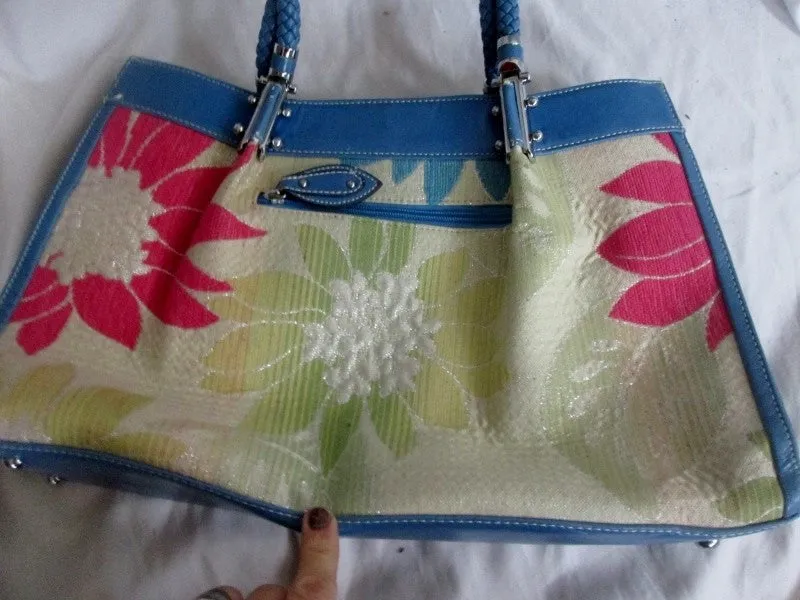 MELLOW WORLD Vegan Satchel TOTE Bag Shoulder Bag Carryall BEADED Floral L