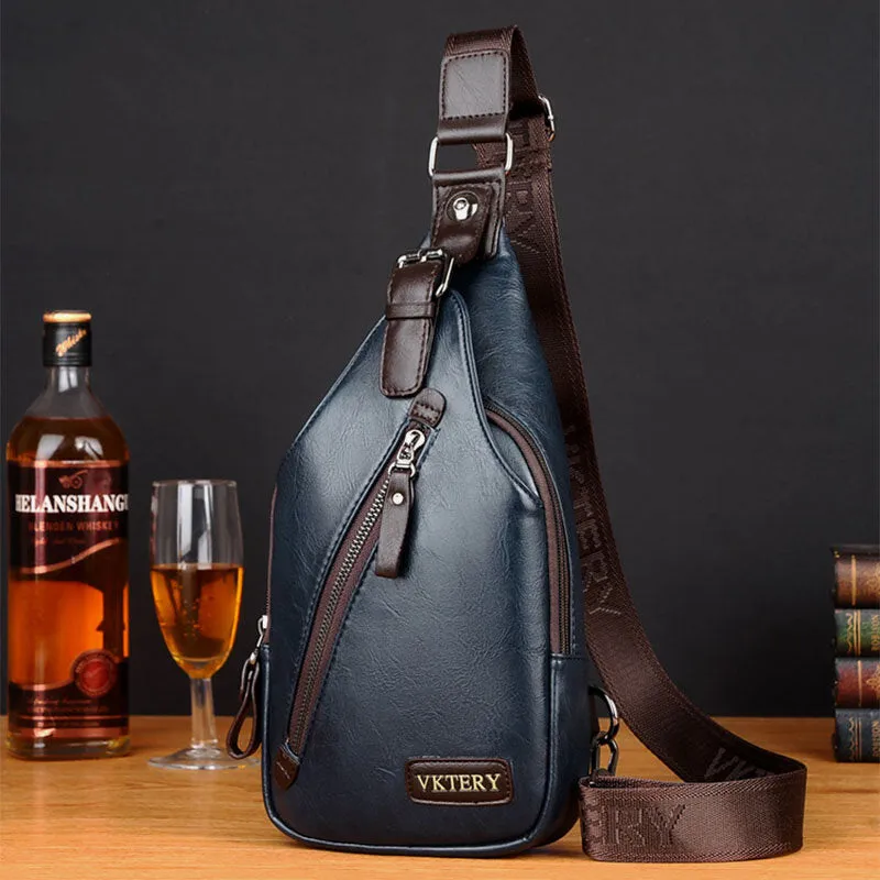 Men Faux Leather Retro Business Travel Chest Bag Crossbody Bag