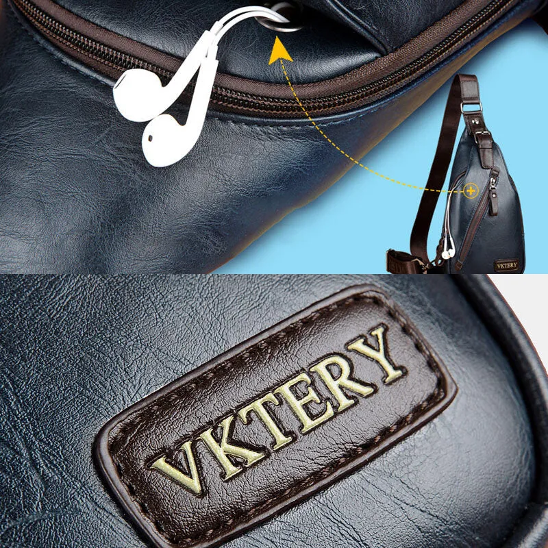 Men Faux Leather Retro Business Travel Chest Bag Crossbody Bag