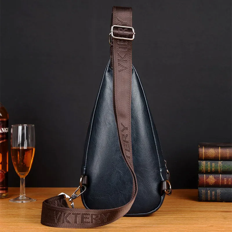 Men Faux Leather Retro Business Travel Chest Bag Crossbody Bag