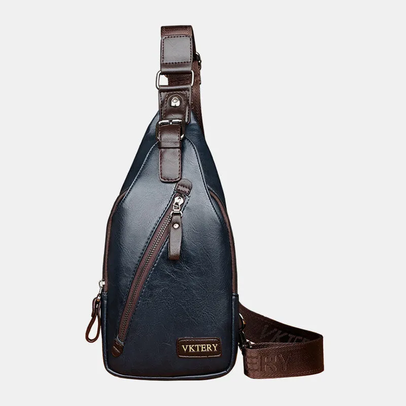 Men Faux Leather Retro Business Travel Chest Bag Crossbody Bag