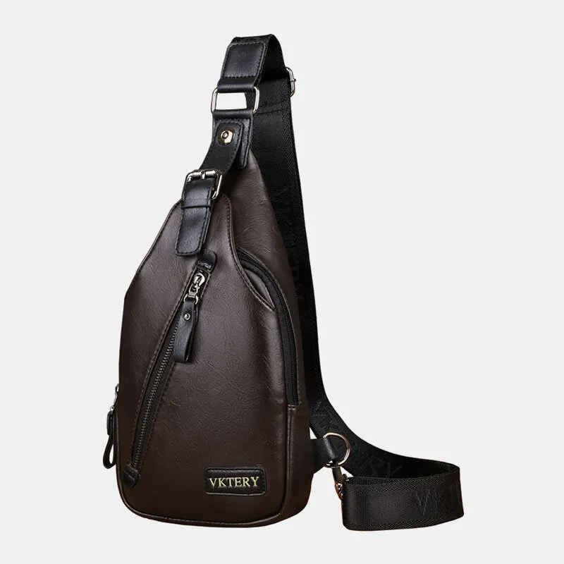 Men Faux Leather Retro Business Travel Chest Bag Crossbody Bag