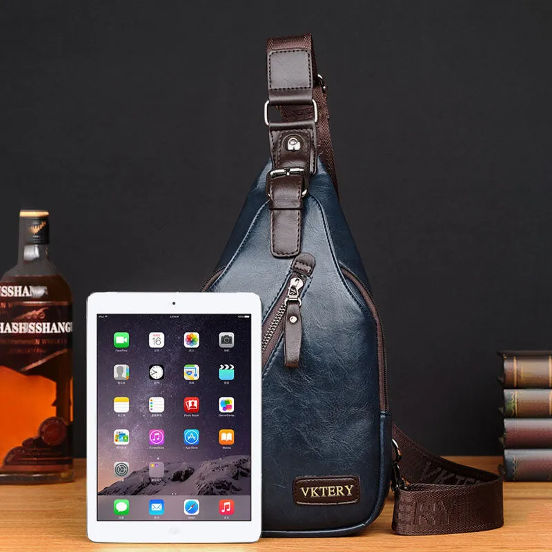 Men Faux Leather Retro Business Travel Chest Bag Crossbody Bag
