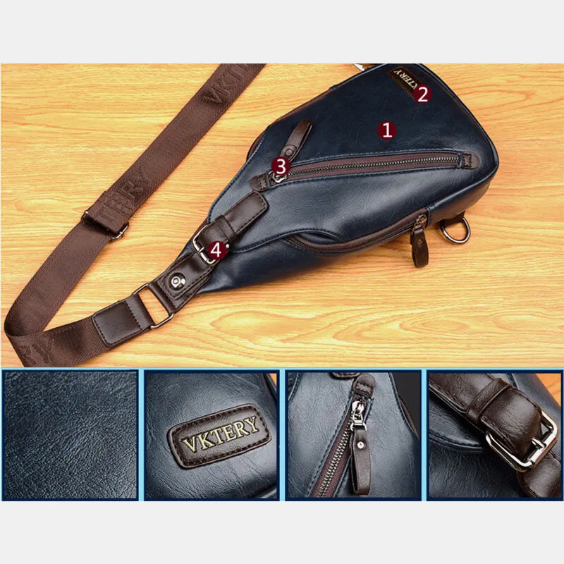 Men Faux Leather Retro Business Travel Chest Bag Crossbody Bag