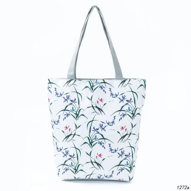 Miyahouse Floral Printed Handbag Women Shoulder Bag Canvas Summer Beach Bag Daily Use Female Shopping Bag Lady