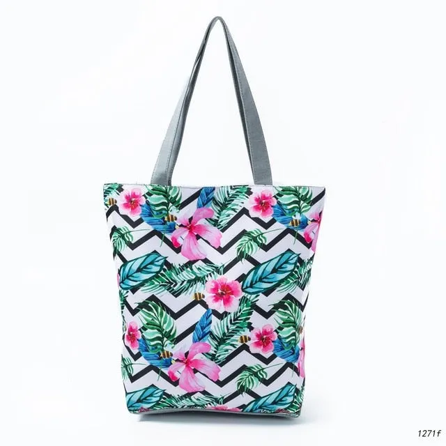 Miyahouse Floral Printed Handbag Women Shoulder Bag Canvas Summer Beach Bag Daily Use Female Shopping Bag Lady