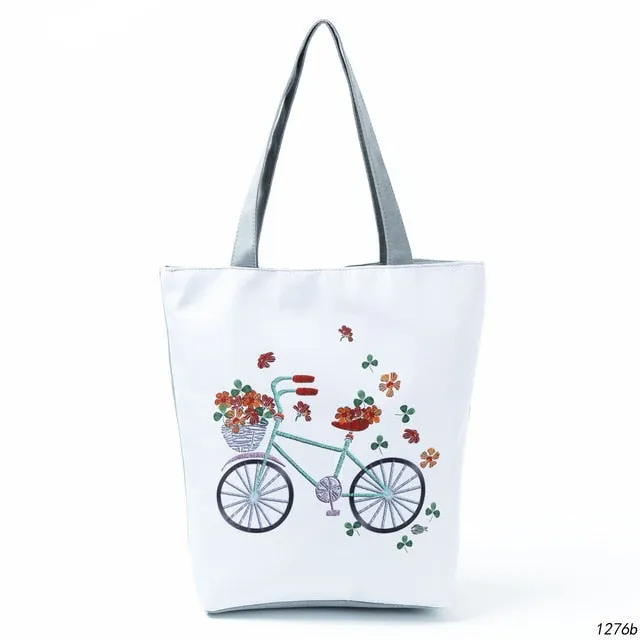 Miyahouse Floral Printed Handbag Women Shoulder Bag Canvas Summer Beach Bag Daily Use Female Shopping Bag Lady