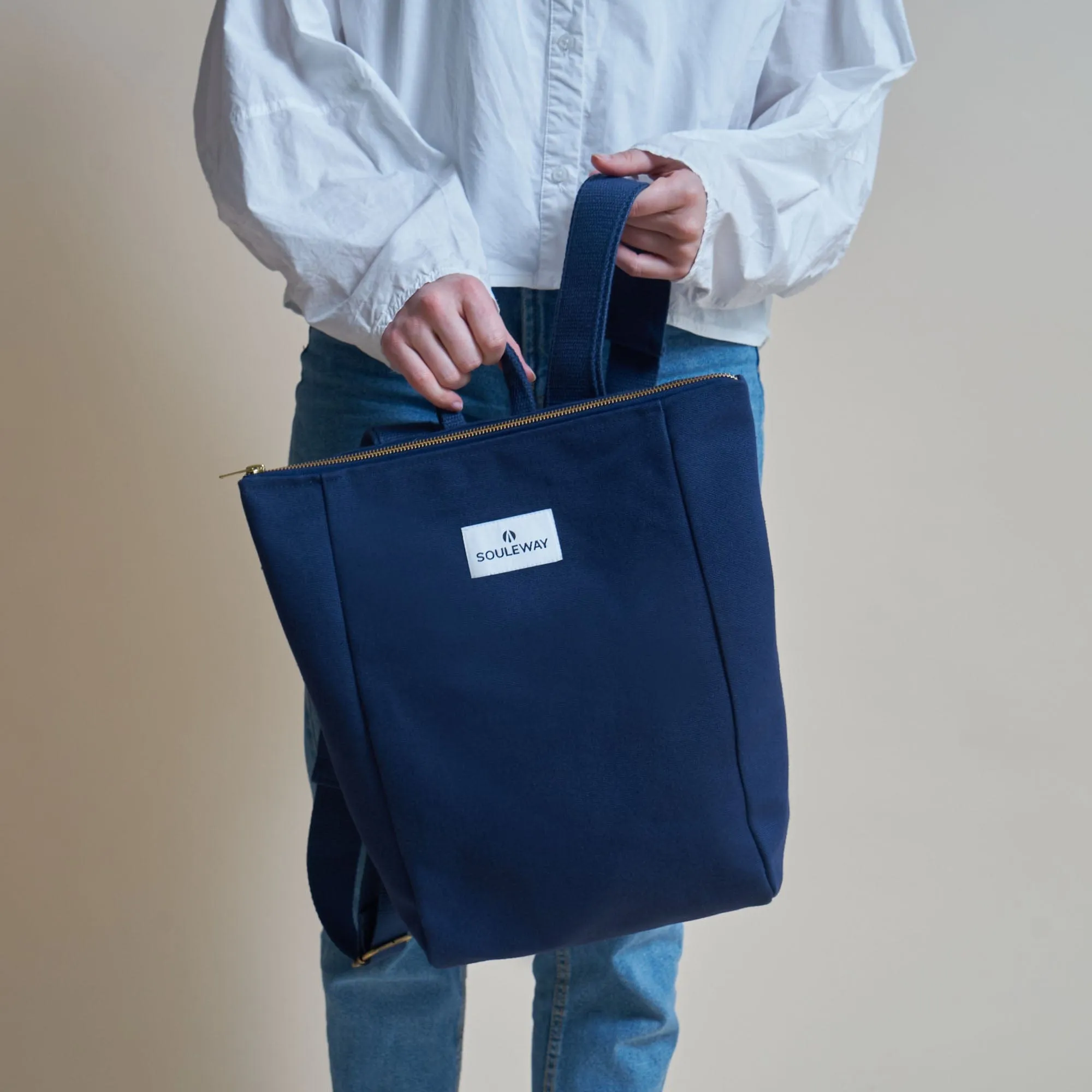 Natural Cotton Canvas Simple Backpack S | Navy Blue