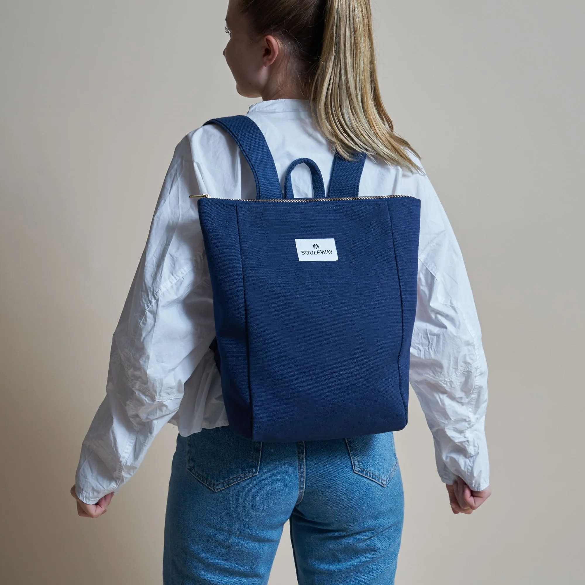 Natural Cotton Canvas Simple Backpack S | Navy Blue