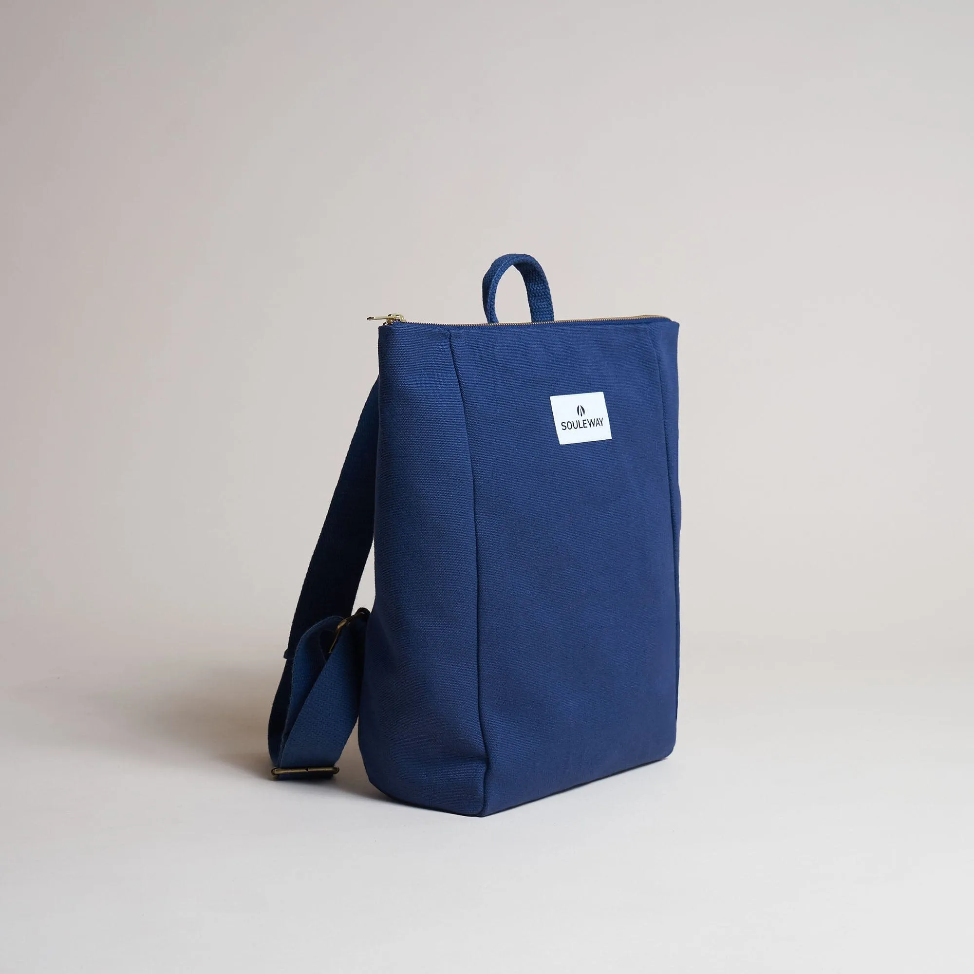 Natural Cotton Canvas Simple Backpack S | Navy Blue