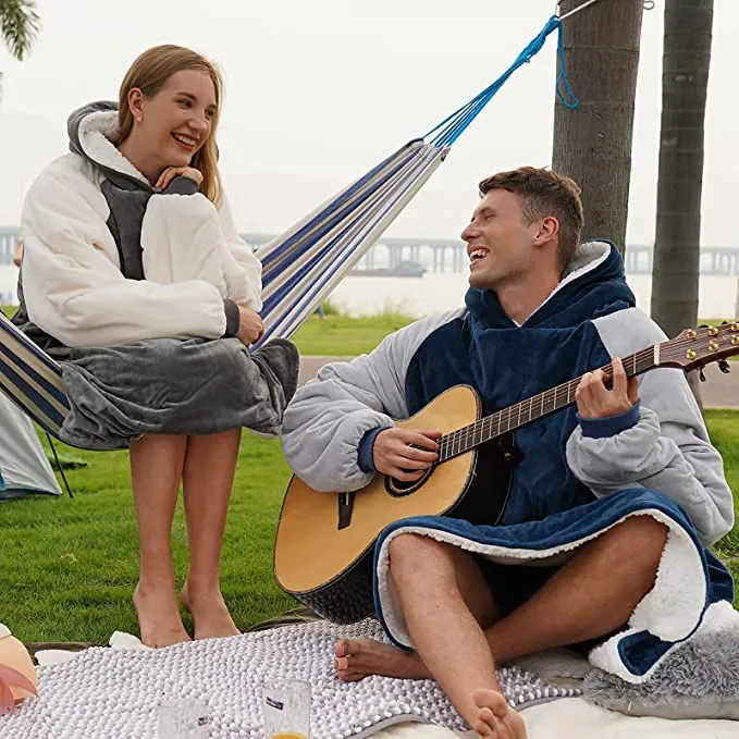New BLUE Winthome UNisex Wearable Oversized Sherpa Cozy Hooded Sweatshirt with Pockets! Fits Most, Retails $59 