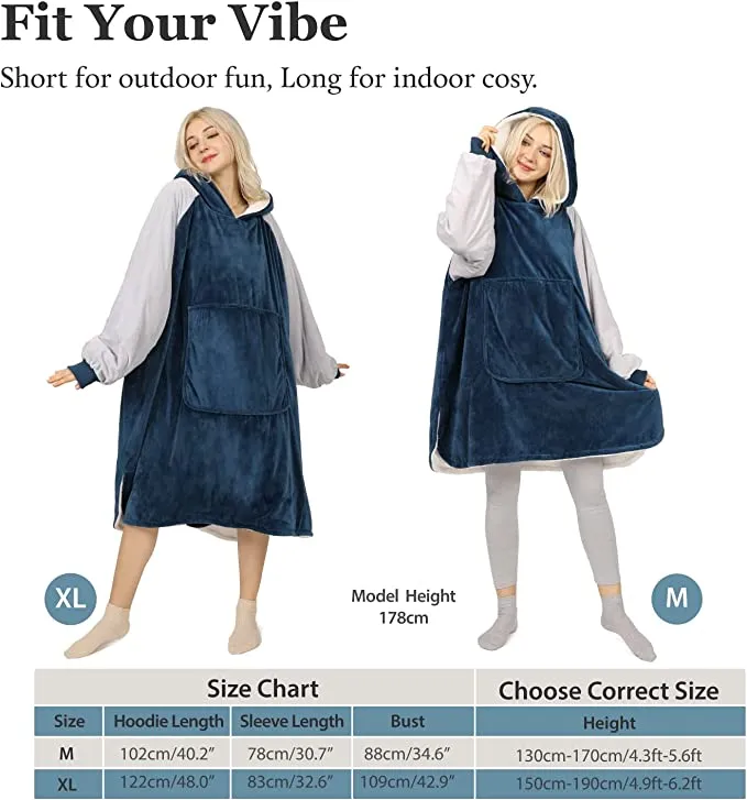 New BLUE Winthome UNisex Wearable Oversized Sherpa Cozy Hooded Sweatshirt with Pockets! Fits Most, Retails $59 