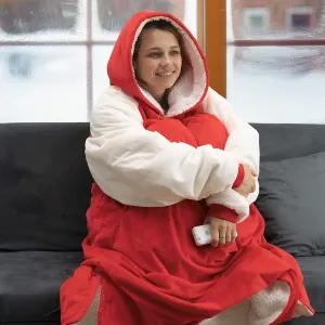 New RED SZ M Winthome UNisex Wearable Oversized Sherpa Cozy Hooded Sweatshirt with Pockets! Sz M RED! Sz M Fits Most, XL Fits Taller People! Retails $59 