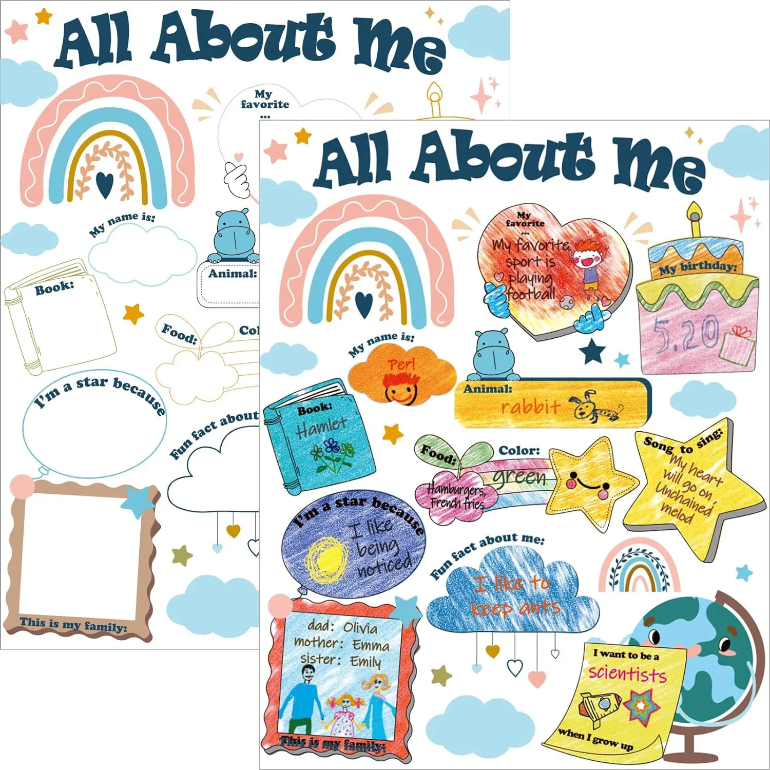 NEW Retails $40, Set of 40 Boho Read All About Me Posters Star Students Posters Boho Rainbow Posters to Fill in for Kids Students Teachers All About Me Posters Decoration Elementary School Kindergarten Classroom Supplies