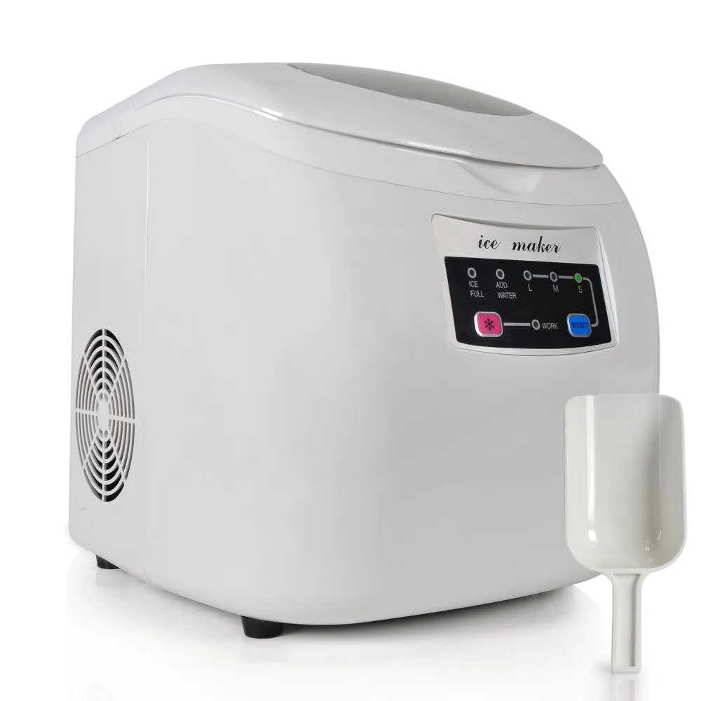 NutriChef - Countertop Ice Maker Machine - Heavy Duty High-Powered Freezing w/ Built in Freezer Oversized Bucket Includes Ice Shovel Hand Scoop - Easy Touch LED Button Display - PICEM20