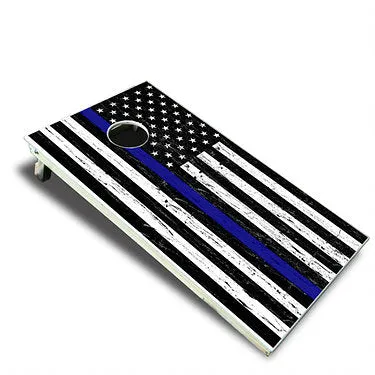 Official Size 2x4 Worn Flag Blue or Red Line Cornhole Game