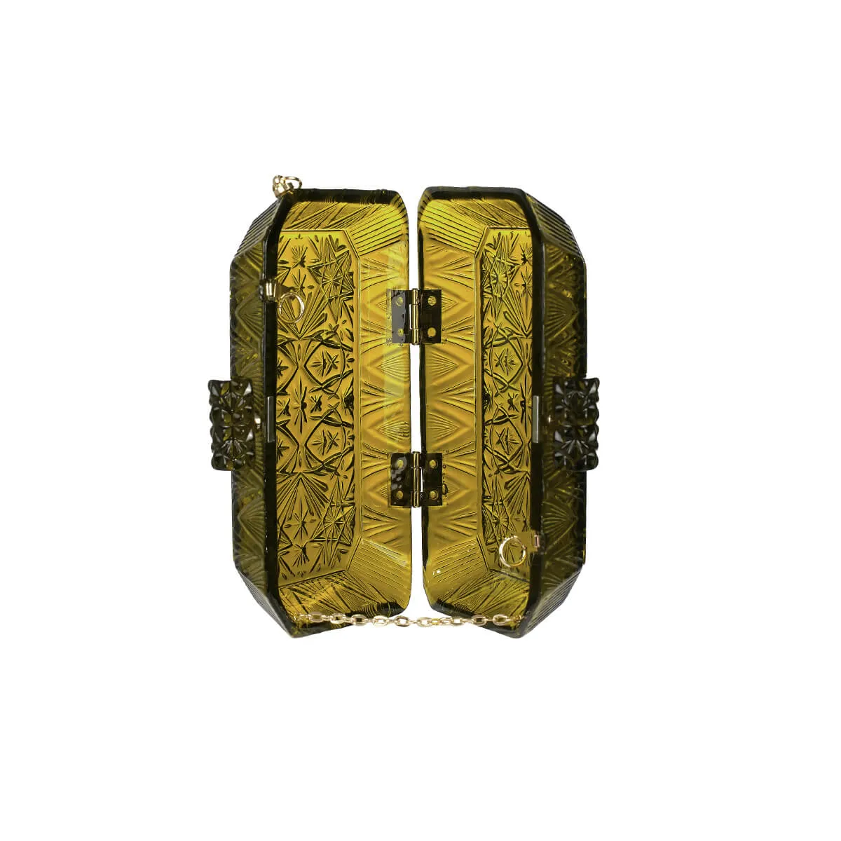 Olive Hand Carved Resin Wide Octagon Clutch