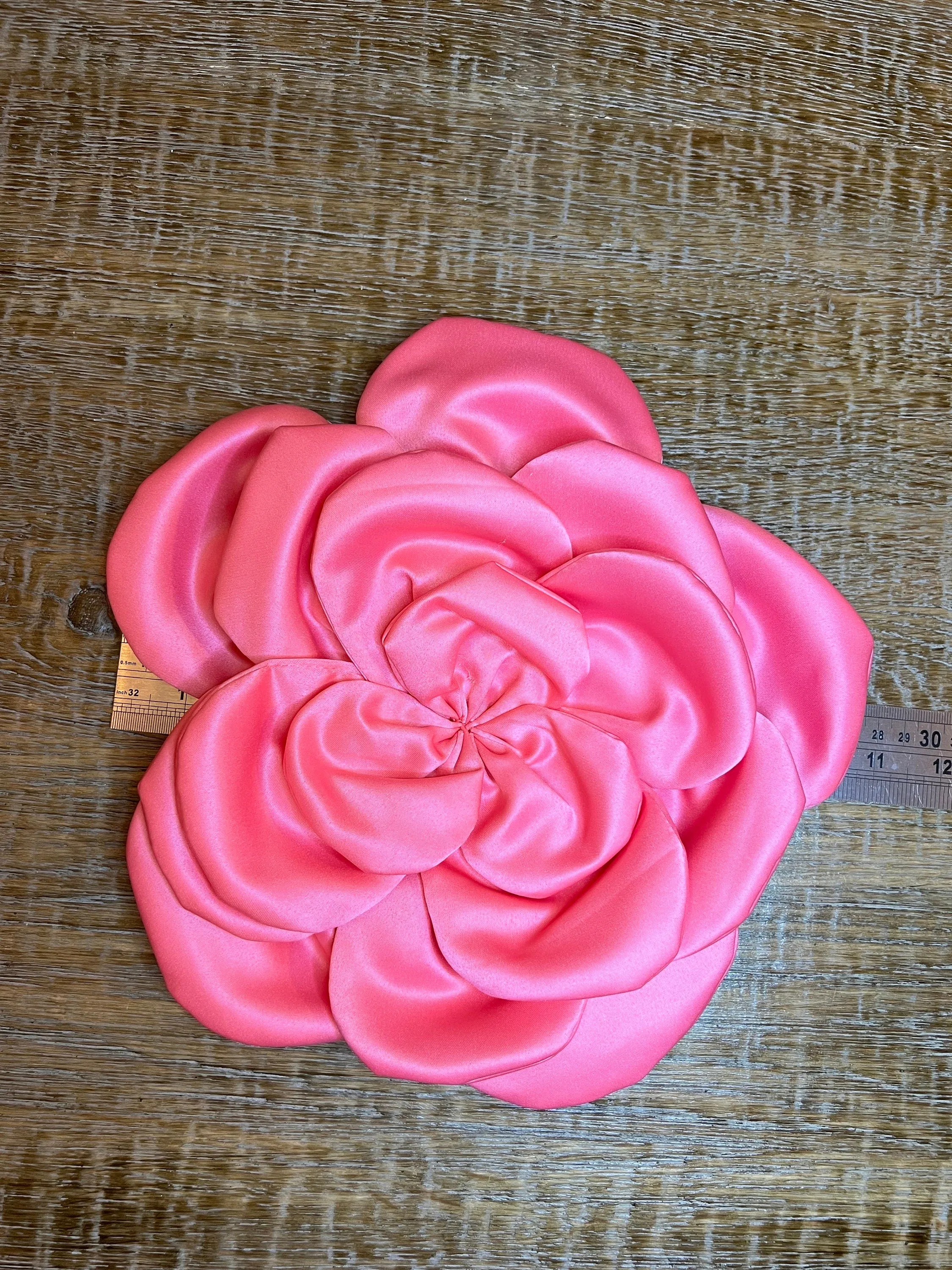 Oversized Large Corsage Flower, Coral Pink, 9 colours, 11” Wide, 27cm, Pin on Corsage, Bridal, Clothing, Dress, Hat, Accessory, FAN Design