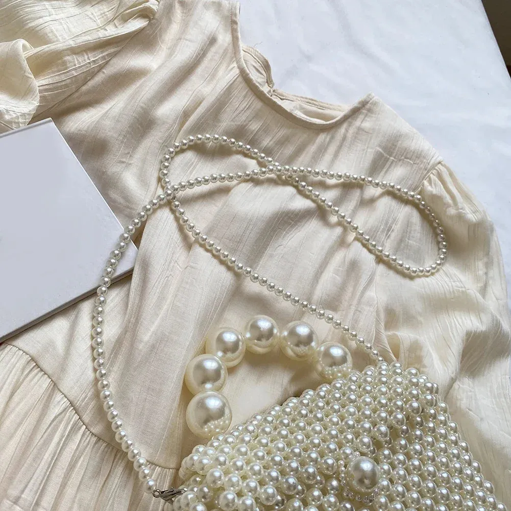 Pearl Evening Bag Handmade Woven Women Shoulder Bag Solid Handbag Clutch Purse Wedding Party Dinner Bag