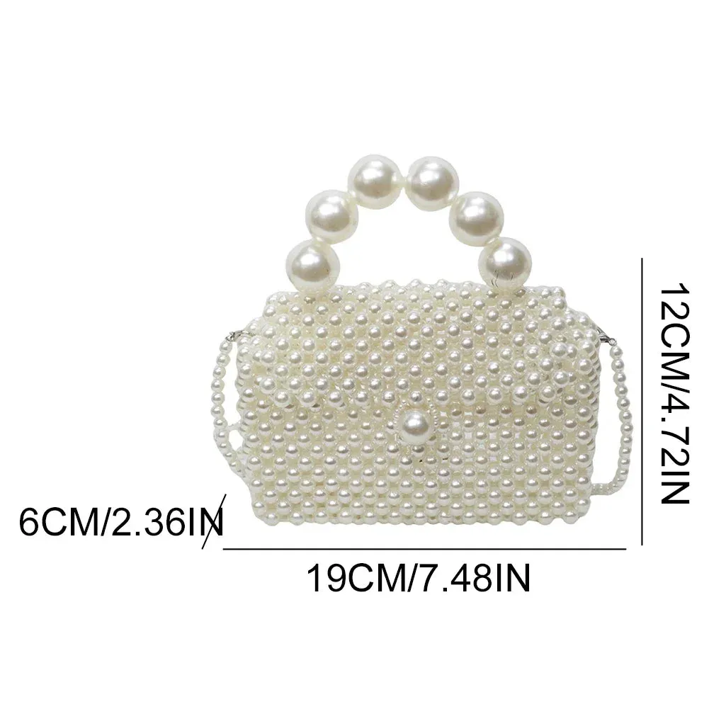 Pearl Evening Bag Handmade Woven Women Shoulder Bag Solid Handbag Clutch Purse Wedding Party Dinner Bag
