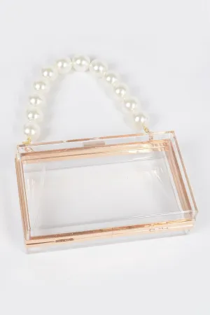 Pearl Handle Transparent Frame Clutch