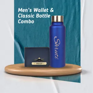 Personalized Men's Combo Wallet & Bottle - Blue