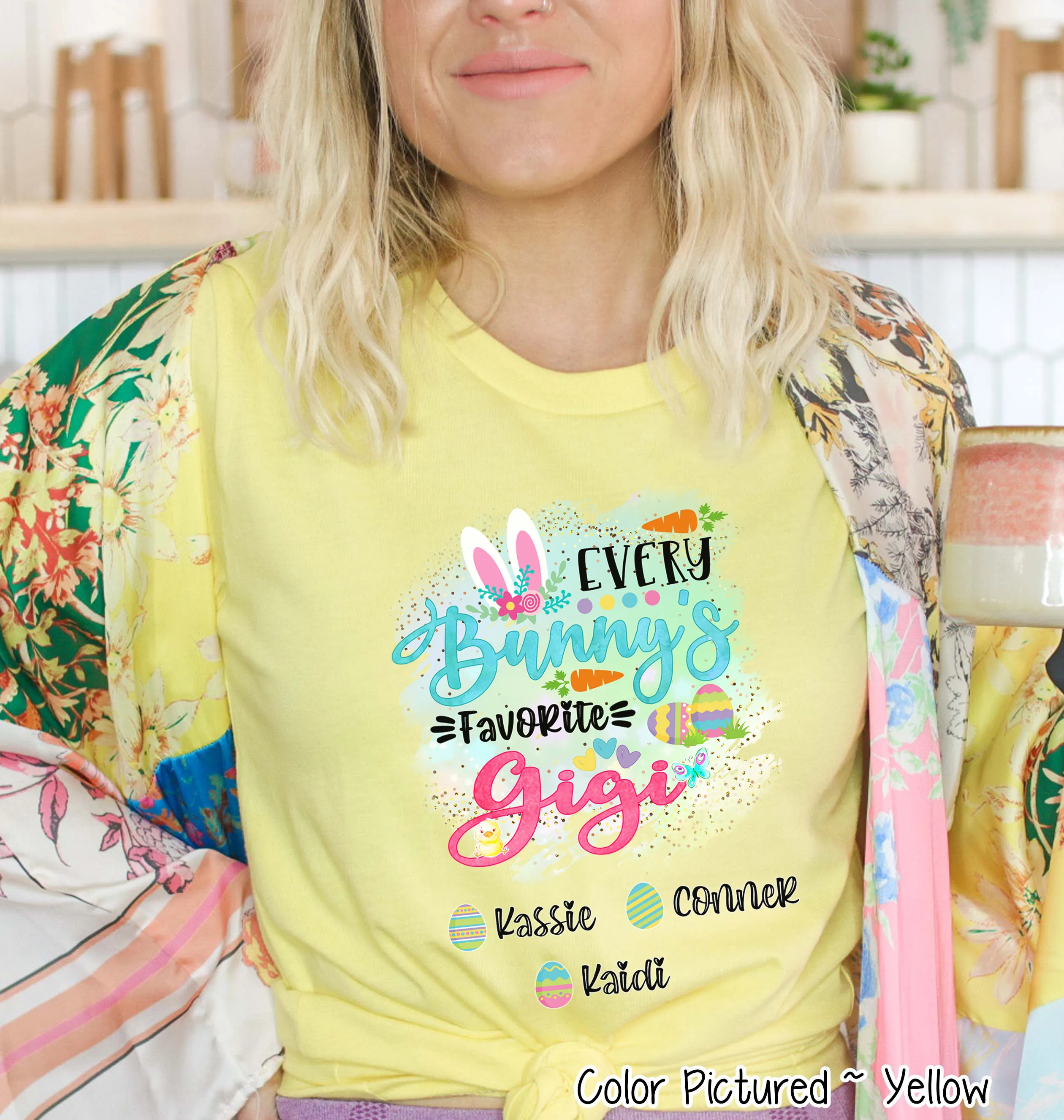Personalized Shirt For Gigi Every Bunny's Favorite & Easter Eggs with Custom Grandkids Name Easter Day Tee