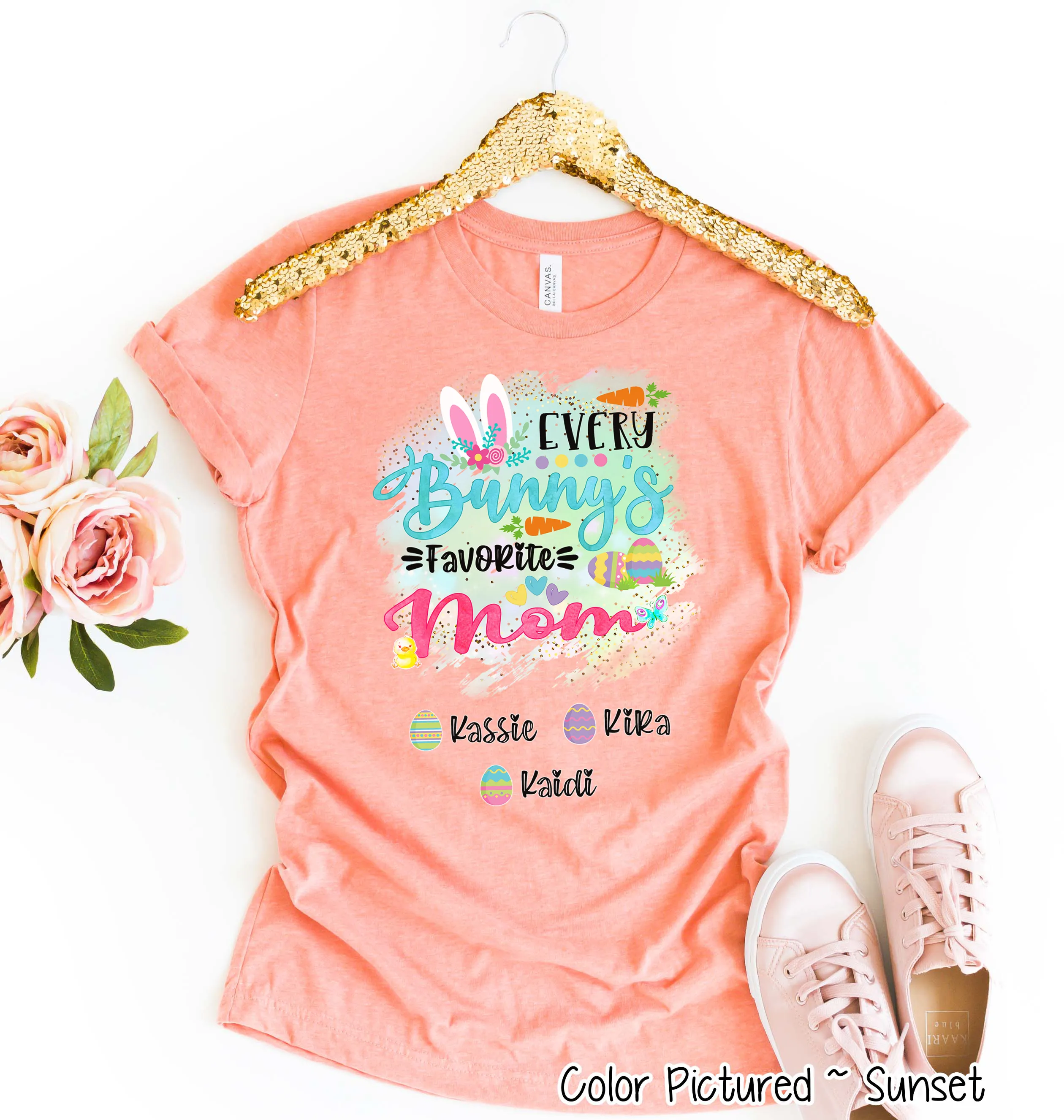 Personalized Shirt For Mom Every Bunny's Favorite & Easter Eggs with Custom Kids Name Easter Day Tee