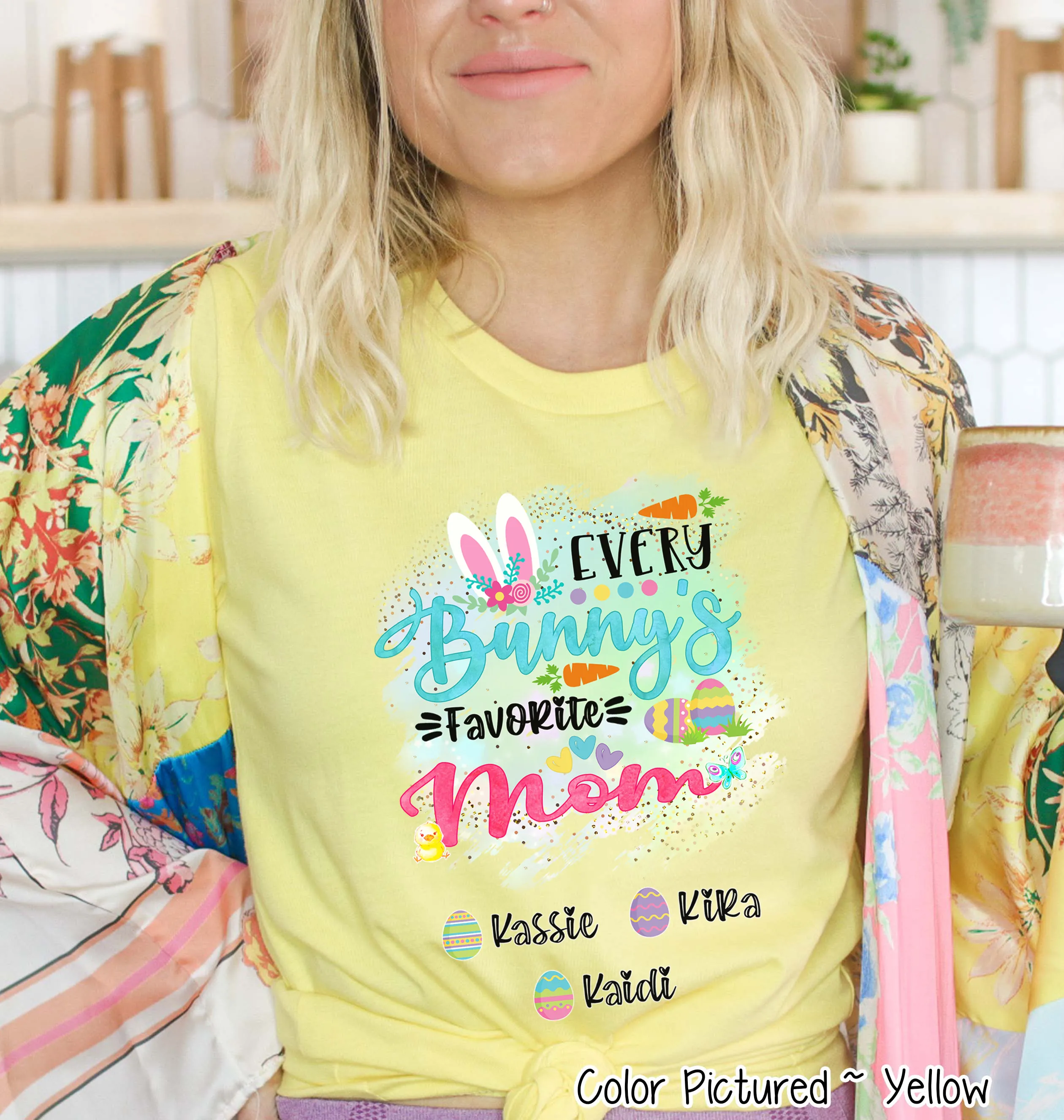 Personalized Shirt For Mom Every Bunny's Favorite & Easter Eggs with Custom Kids Name Easter Day Tee