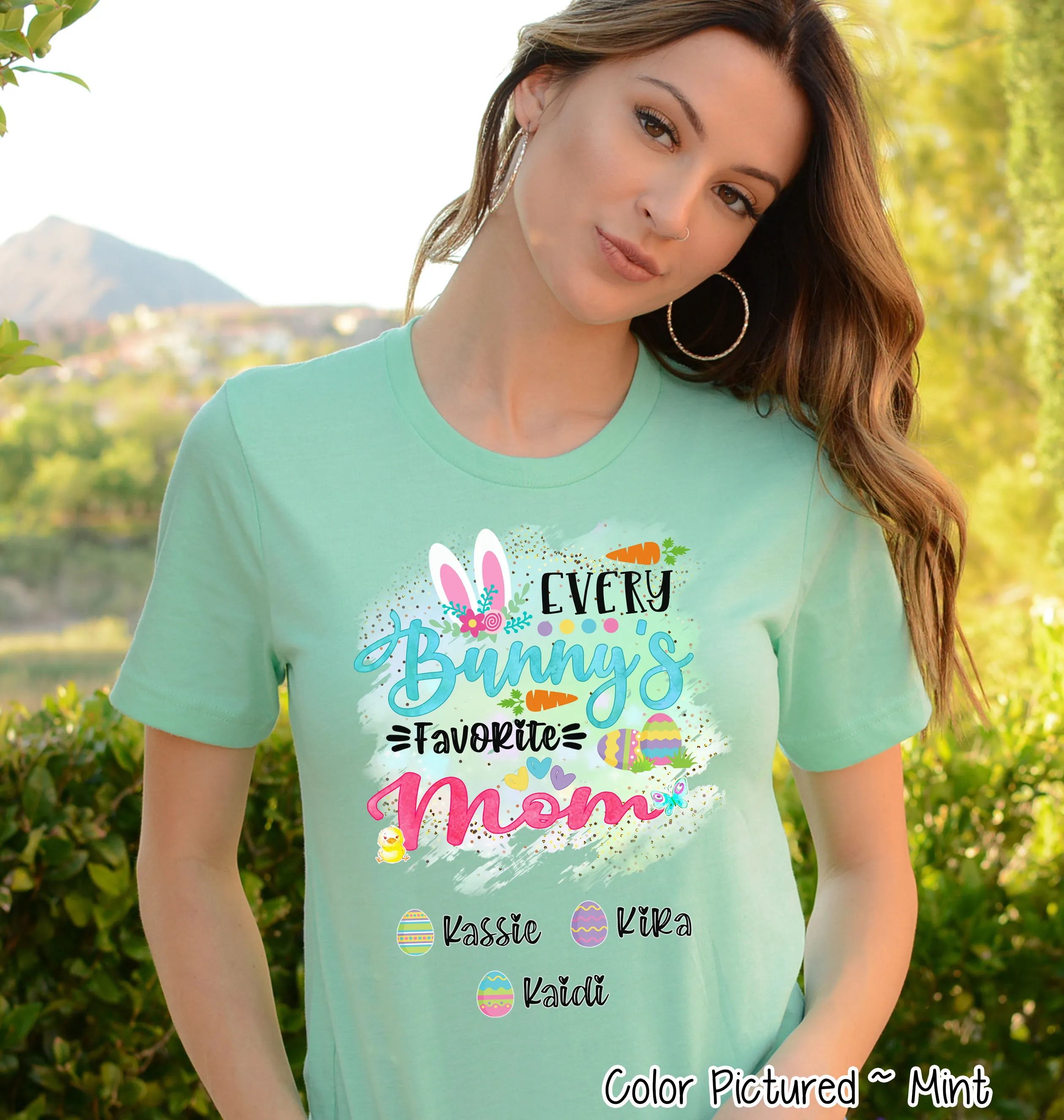 Personalized Shirt For Mom Every Bunny's Favorite & Easter Eggs with Custom Kids Name Easter Day Tee