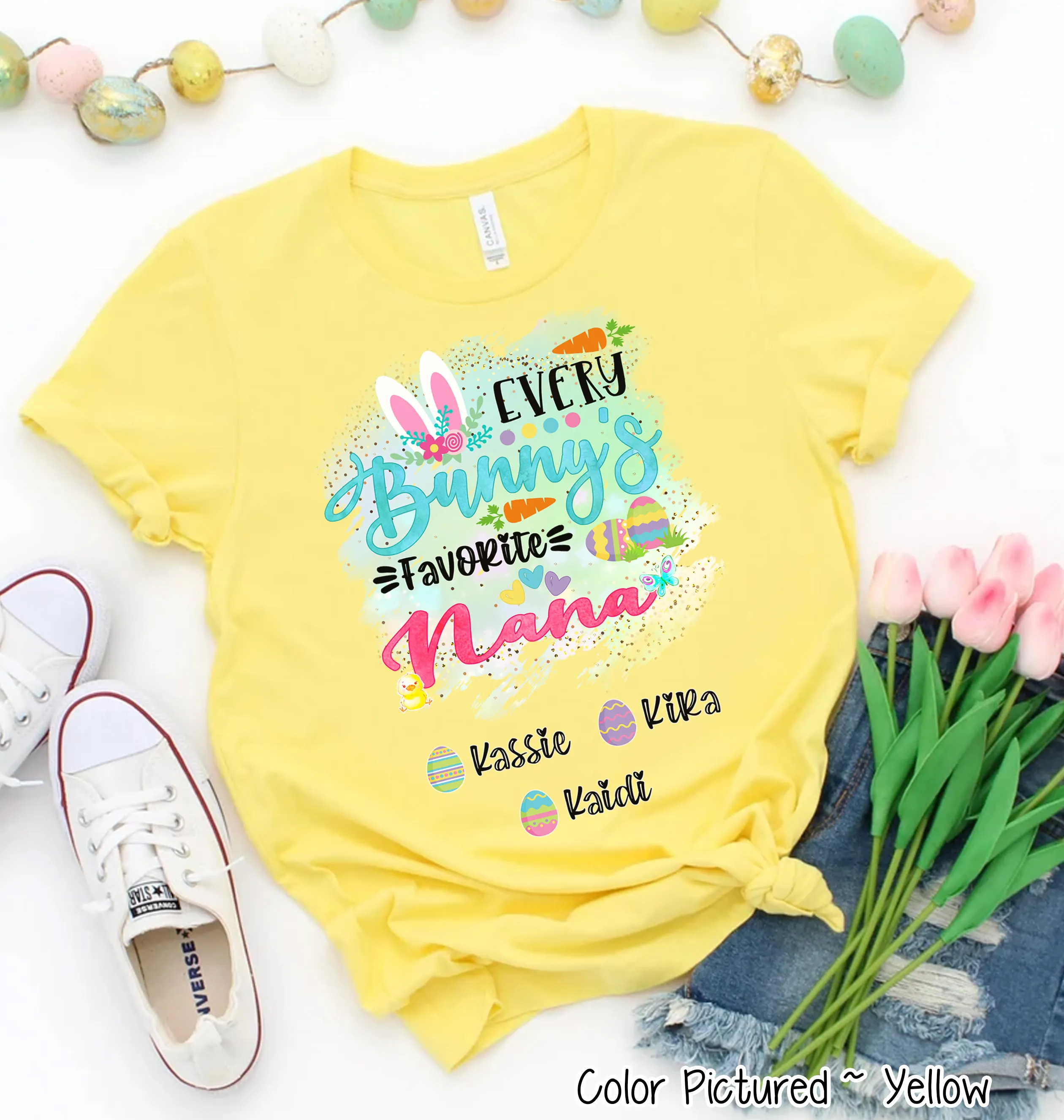 Personalized Shirt For Nana Every Bunny's Favorite & Easter Eggs with Custom Grandkids Name Easter Day Tee