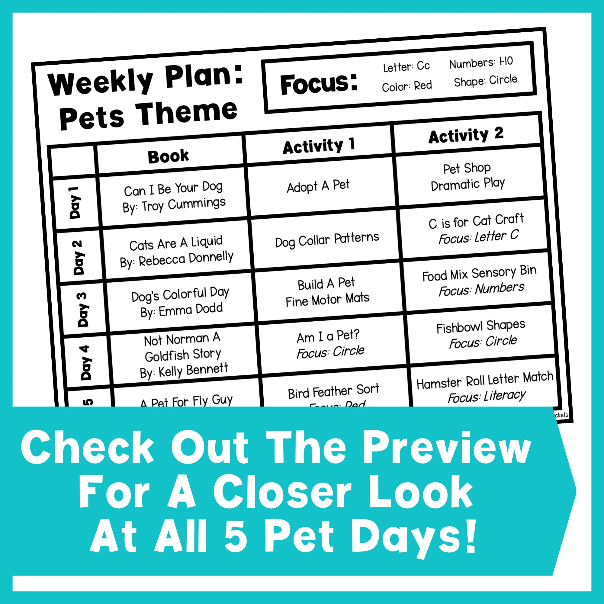 Pet Theme Activities Preschool Weekly Curriculum