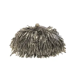 Pewter Fringe Clutch