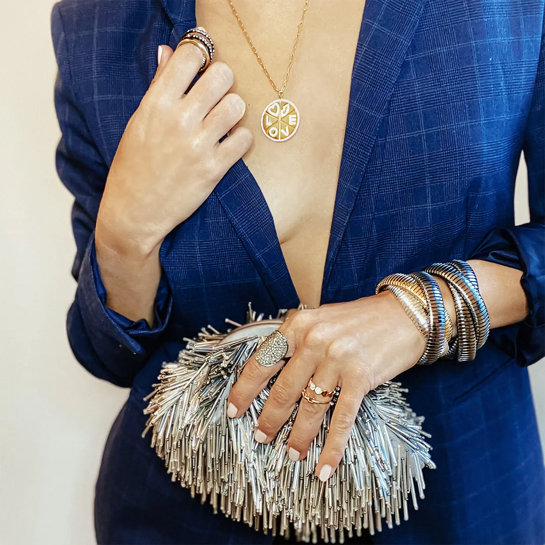 Pewter Fringe Clutch